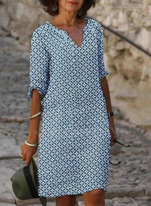 Sommerkleid Damen | Elegantes Geometrisches Muster & Knielanges Design