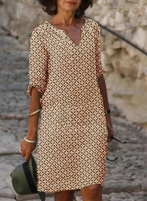 Sommerkleid Damen | Elegantes Geometrisches Muster & Knielanges Design