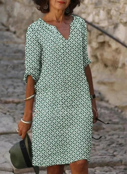 Sommerkleid Damen | Elegantes Geometrisches Muster & Knielanges Design