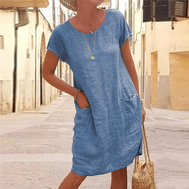 Sommerkleid Damen | Locker Geschnitten mit Rundhalsausschnitt