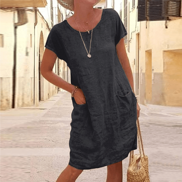 Sommerkleid Damen | Locker Geschnitten mit Rundhalsausschnitt