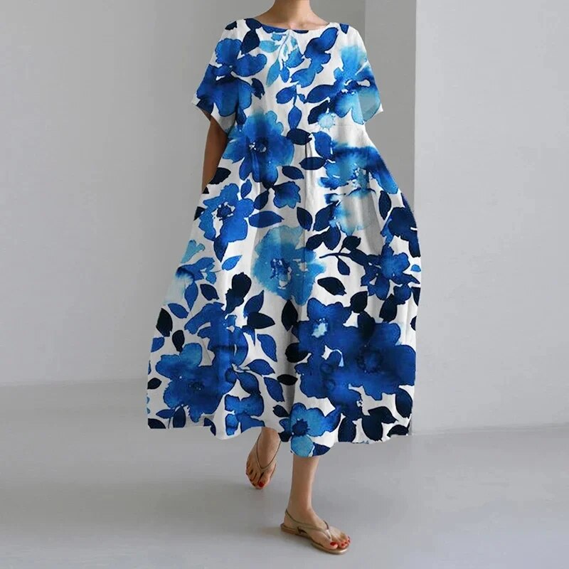 Sommerkleid Damen | Oversized Maxi mit Retro-Blumenprint