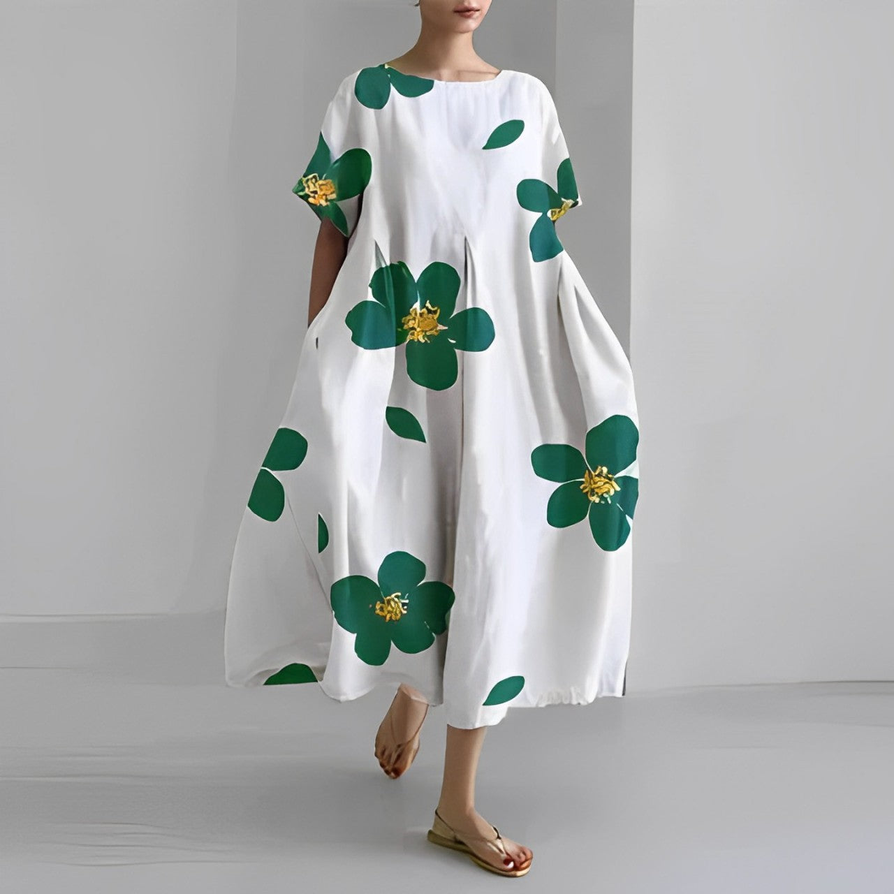 Sommerkleid Damen | Oversized Maxi mit Retro-Blumenprint