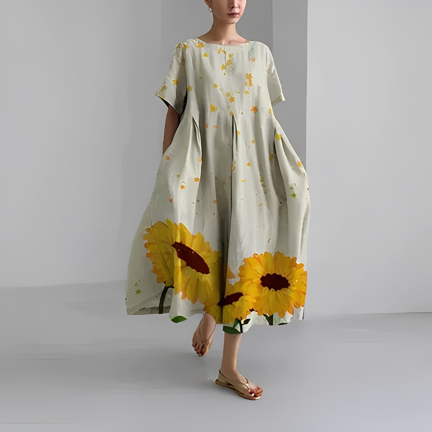 Sommerkleid Damen | Oversized Maxi mit Retro-Blumenprint
