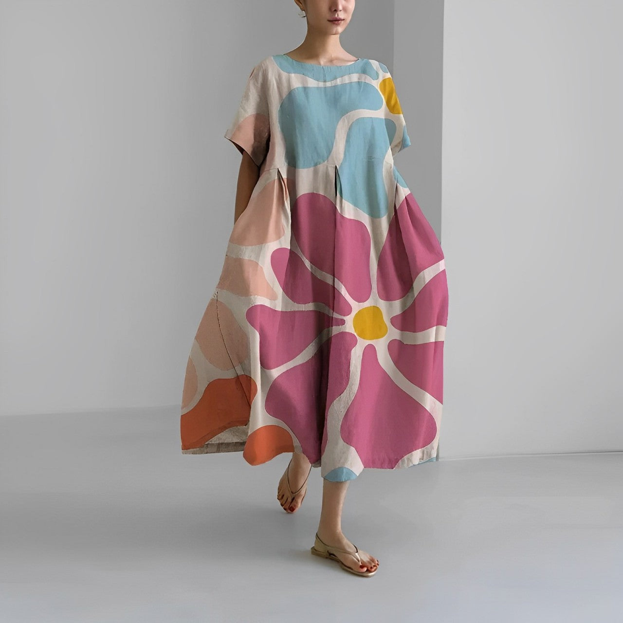 Sommerkleid Damen | Oversized Maxi mit Retro-Blumenprint
