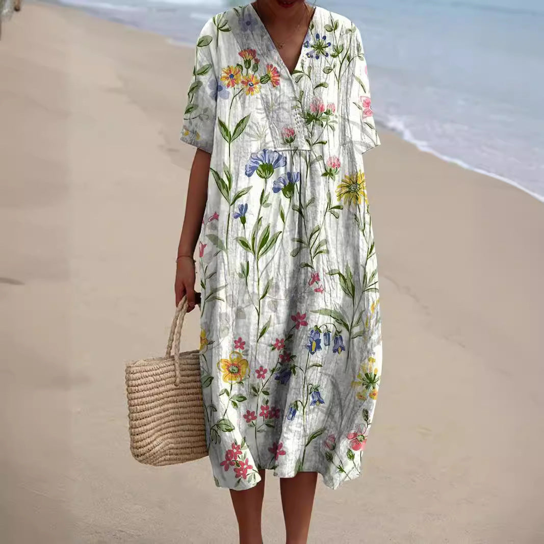 Sommerkleid mit Blumen Damen | Luftig & Figurumspielend
