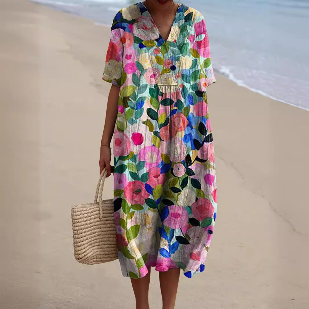 Sommerkleid mit Blumen Damen | Luftig & Figurumspielend