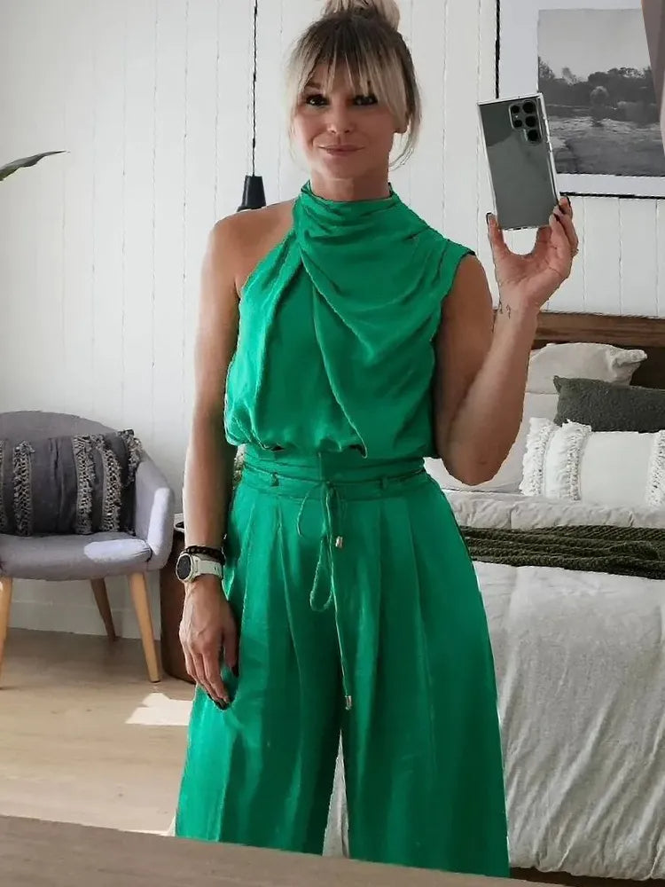 Sommerset aus ärmellosem Oberteil und Hose mit weitem Bein