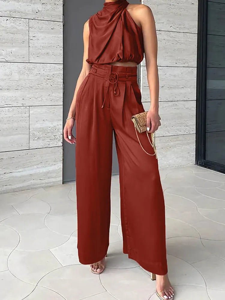 Sommerset aus ärmellosem Oberteil und Hose mit weitem Bein