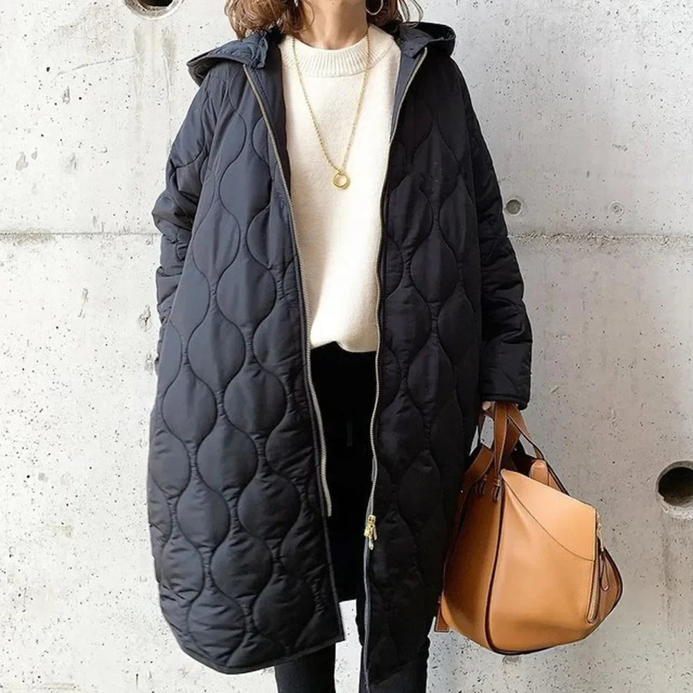 Steppjacke Damen Longline | Kapuze & Wärmedesign