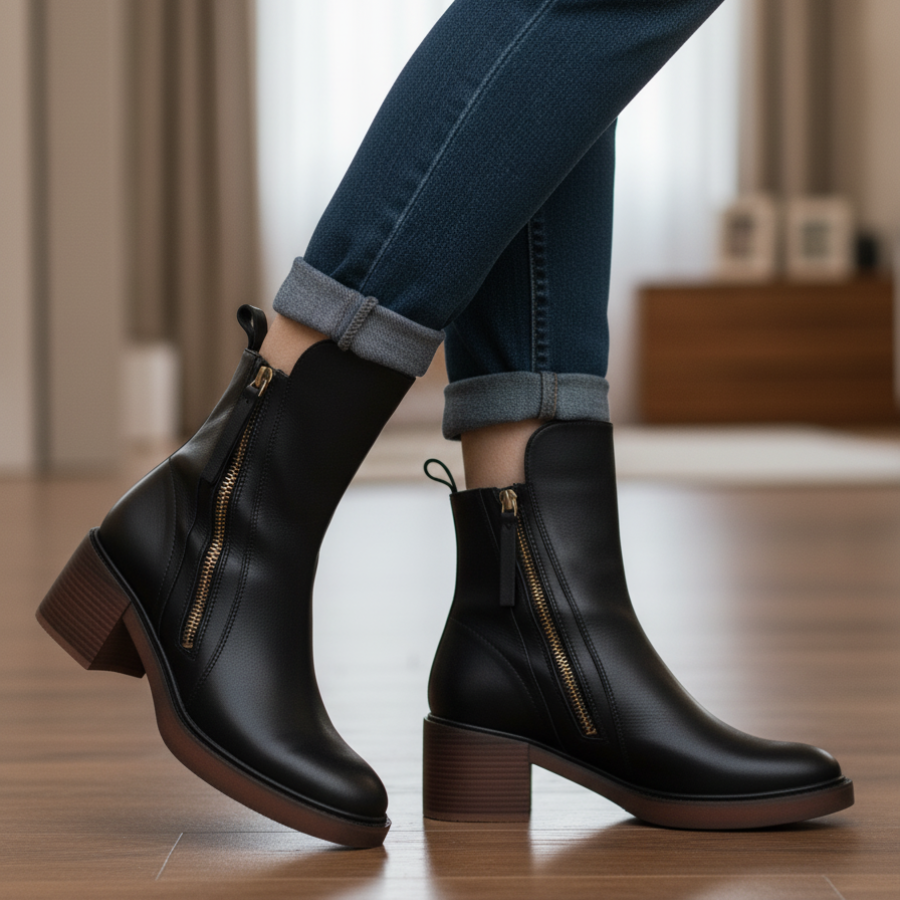 Stiefeletten Damen | Blockabsatz & Reißverschluss