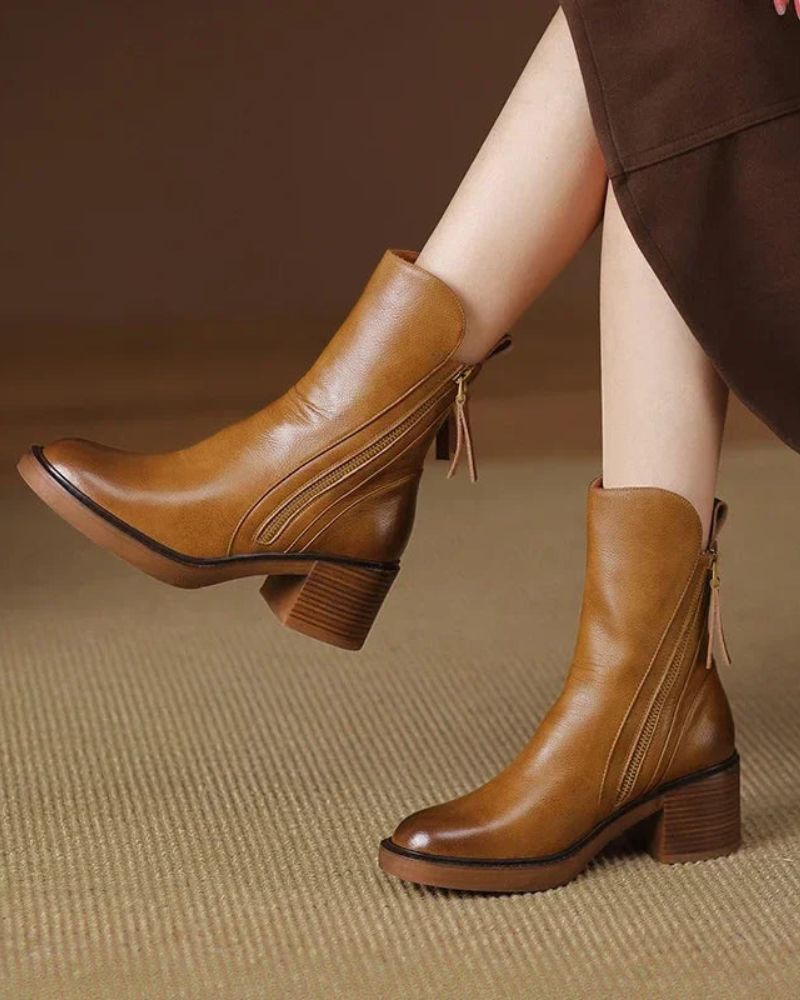 Stiefeletten Damen | Blockabsatz & Reißverschluss