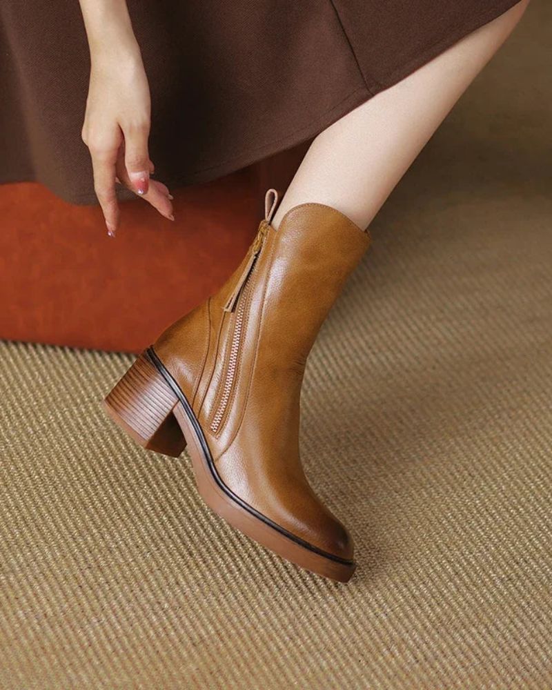 Stiefeletten Damen | Blockabsatz & Reißverschluss