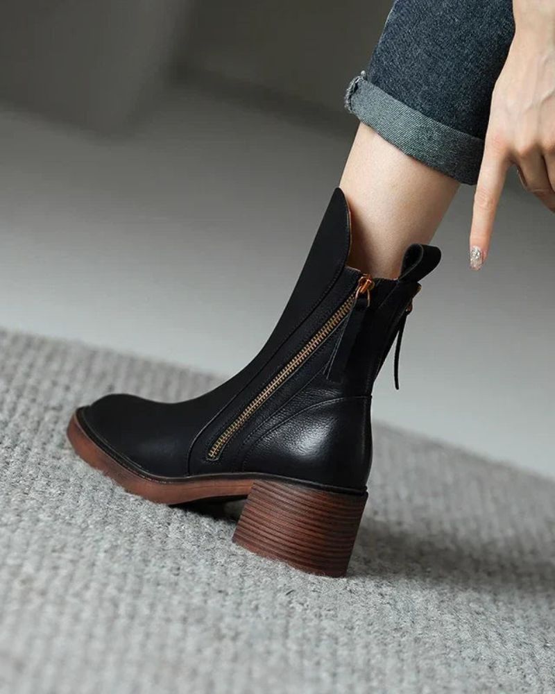 Stiefeletten Damen | Blockabsatz & Reißverschluss