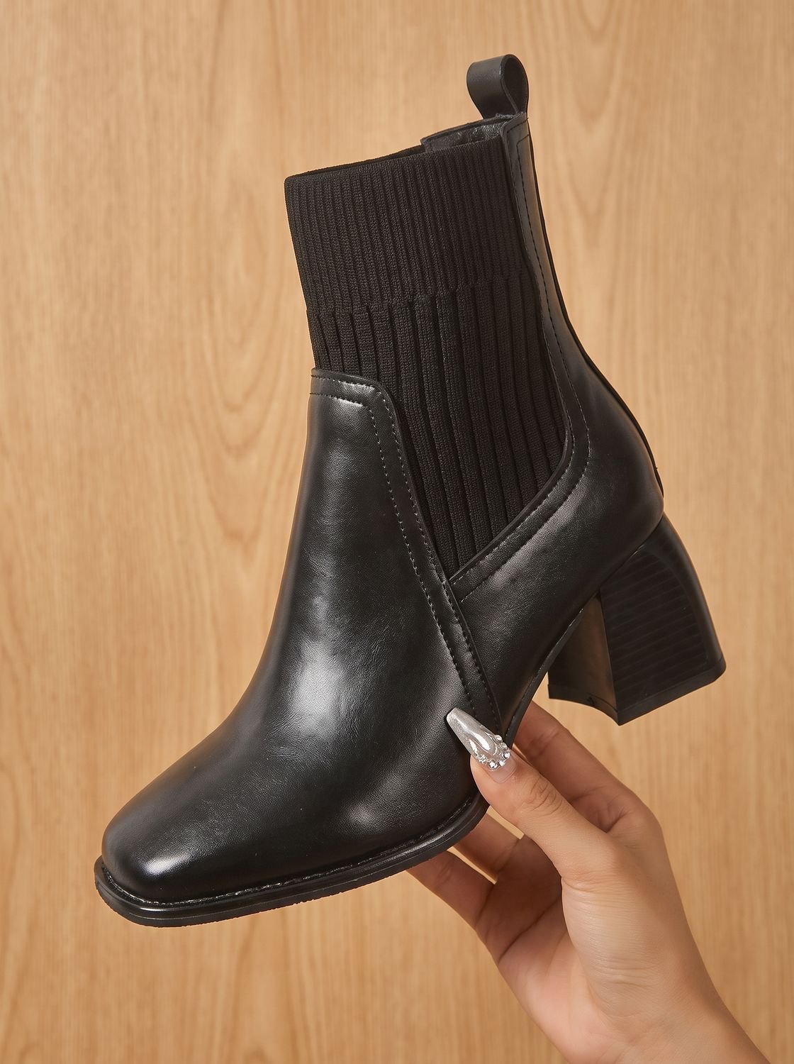 Stiefeletten Damen | Blockabsatz mit Strickschaft