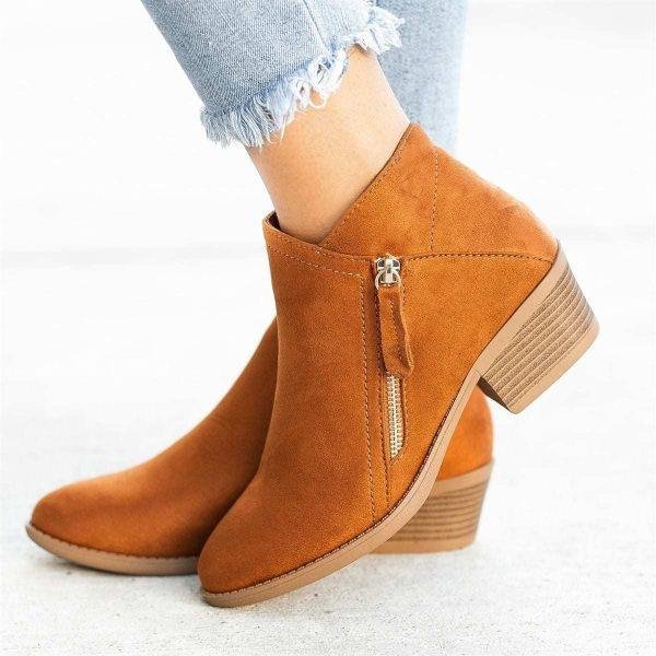 Stiefeletten Damen | Seitlicher Reißverschluss & Blockabsatz