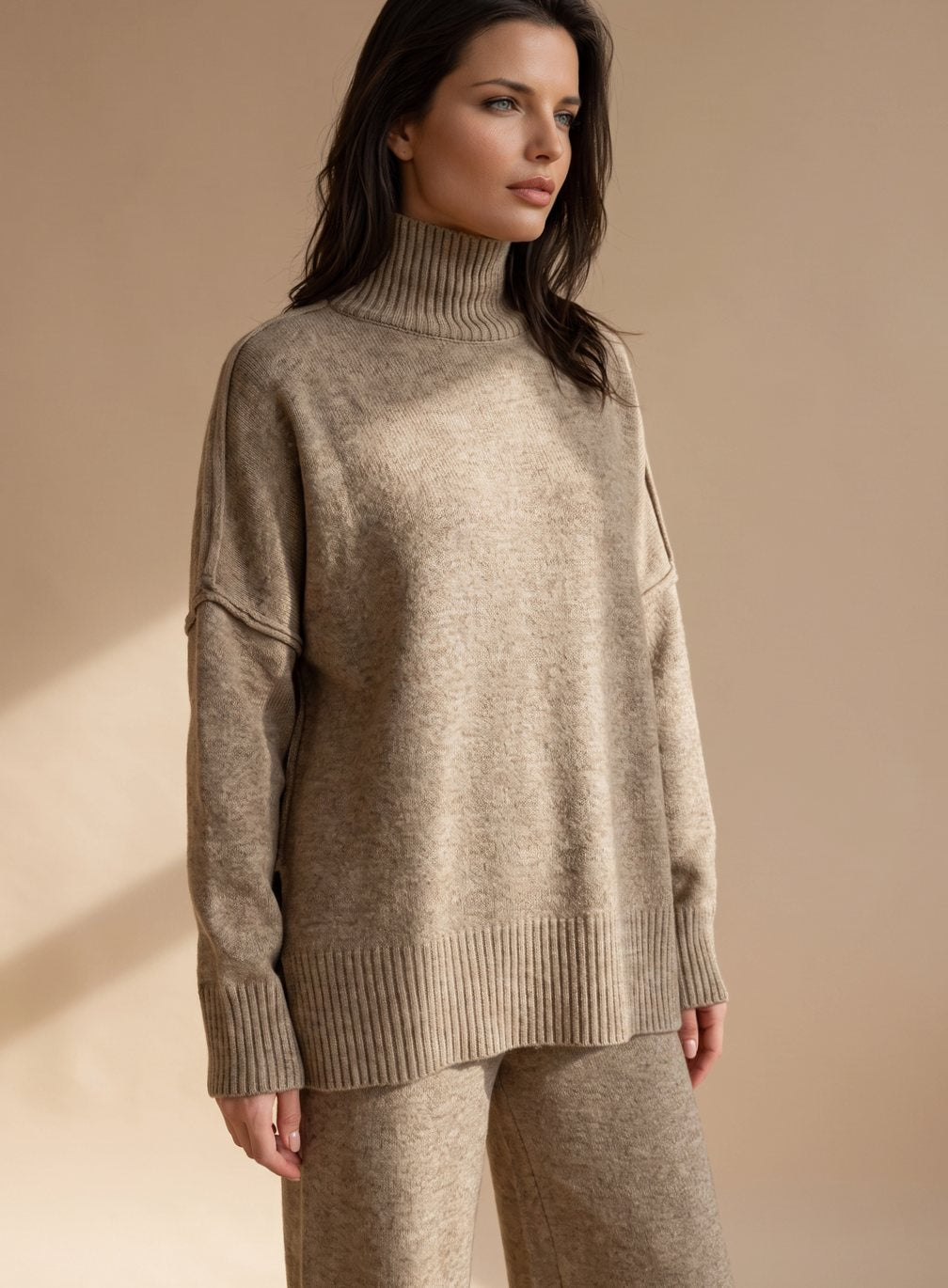 Strick Lounge-Set Damen | Oversized Rollkragen & Weite Hose