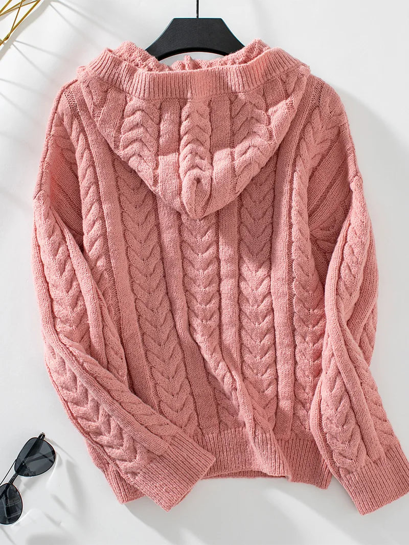 Damen-Hoodie aus Strick mit Knopf-Ausschnitt und lässiger Passform - J&B - 5 - Annoboutique