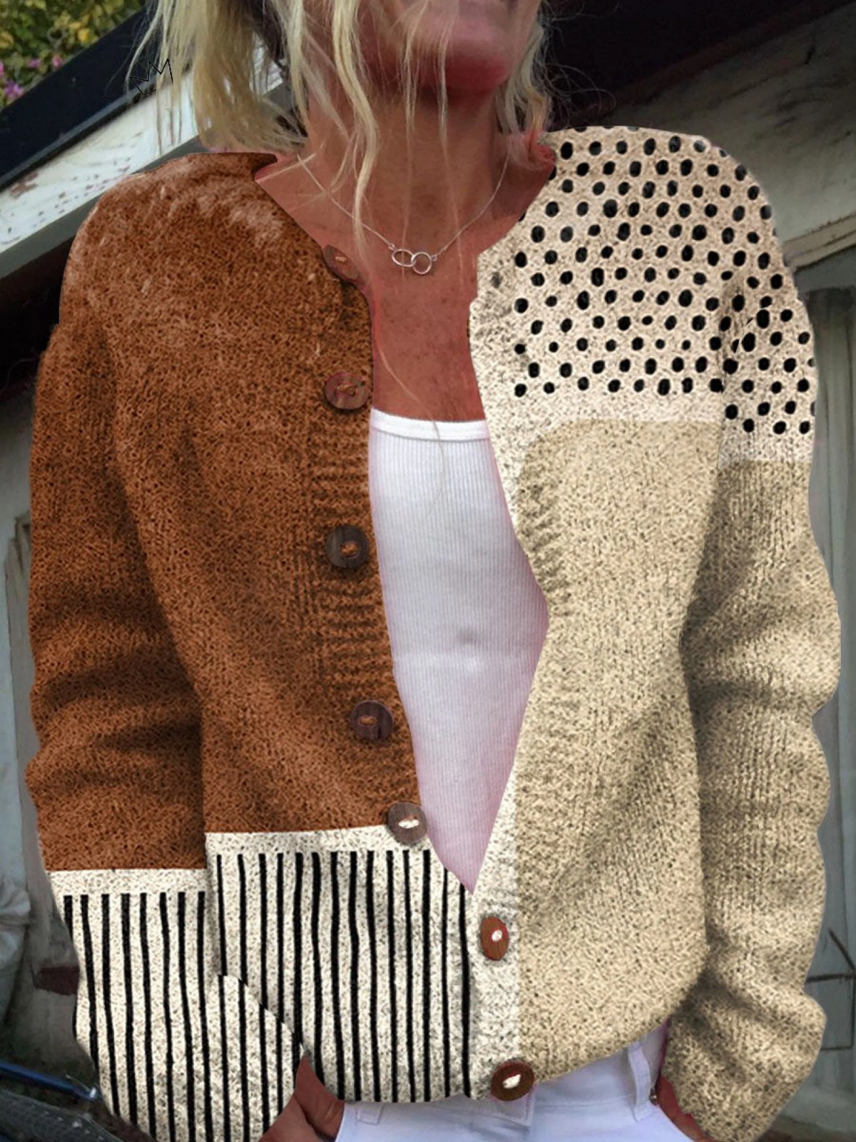 Strickjacke Damen | Patchwork-Design & Lockerer Schnitt 1