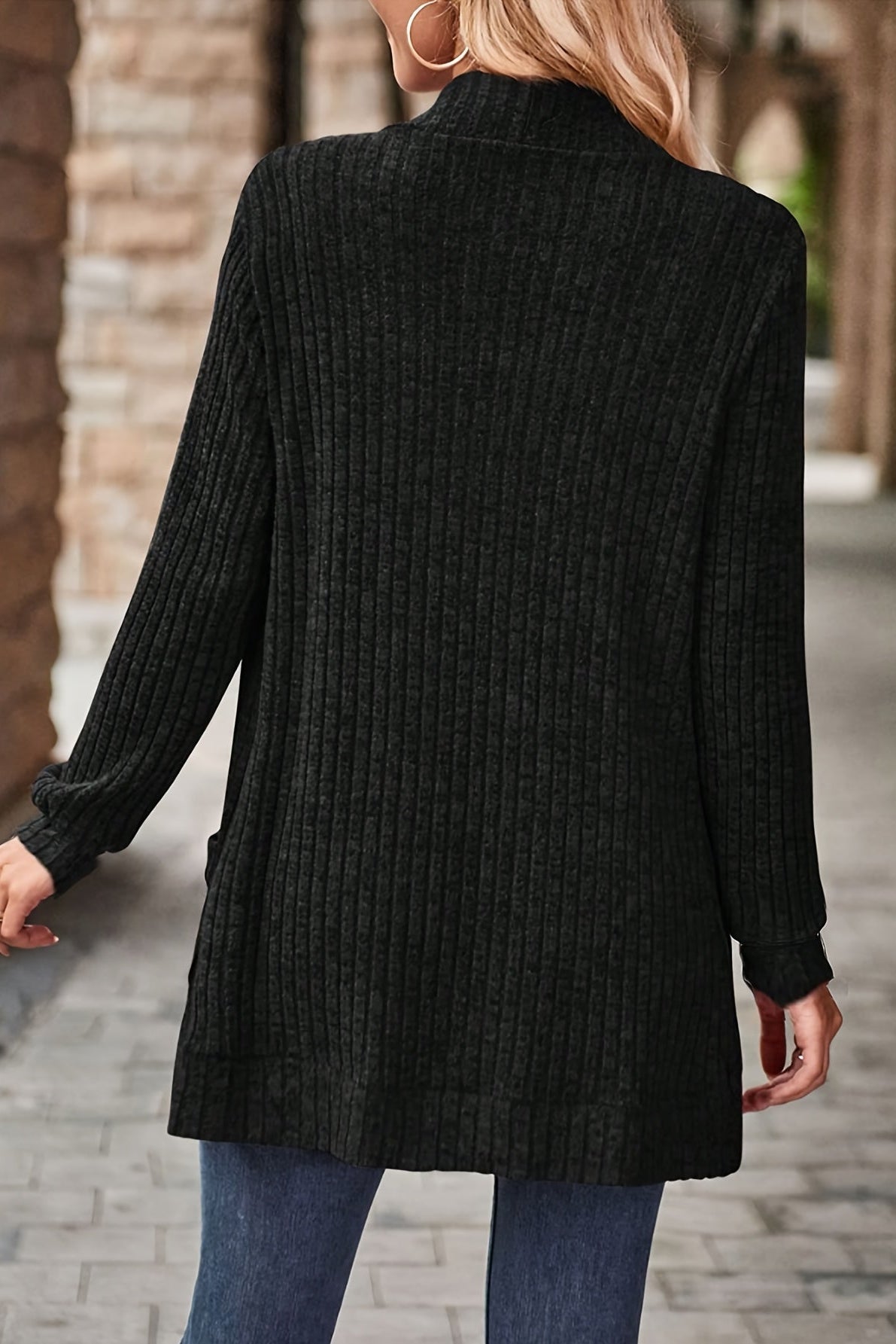 Strickjacke Damen lang | Offene Front & Taschen 2