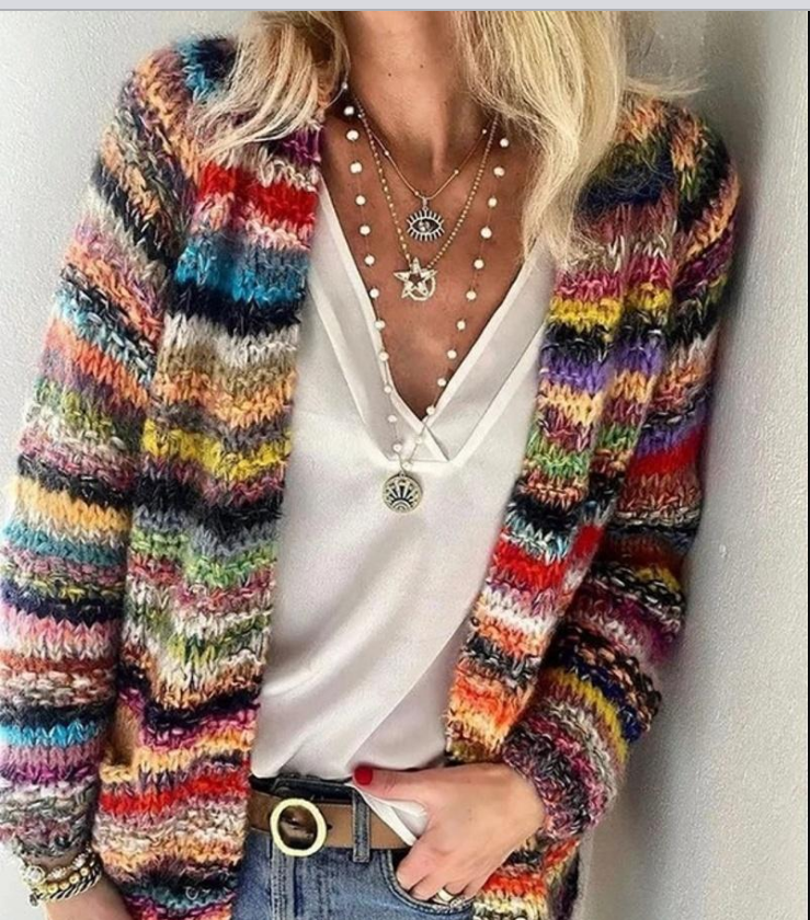Strickjacke mit Regenbogenstreifen und Offener Vorderseite