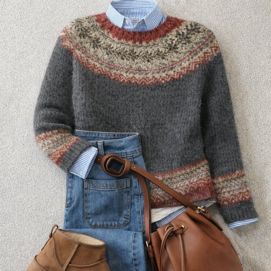 Eleanor | Damen-Pullover mit lockerer Passform, Fair-Isle-Strickmuster und Rundhalsausschnitt 0