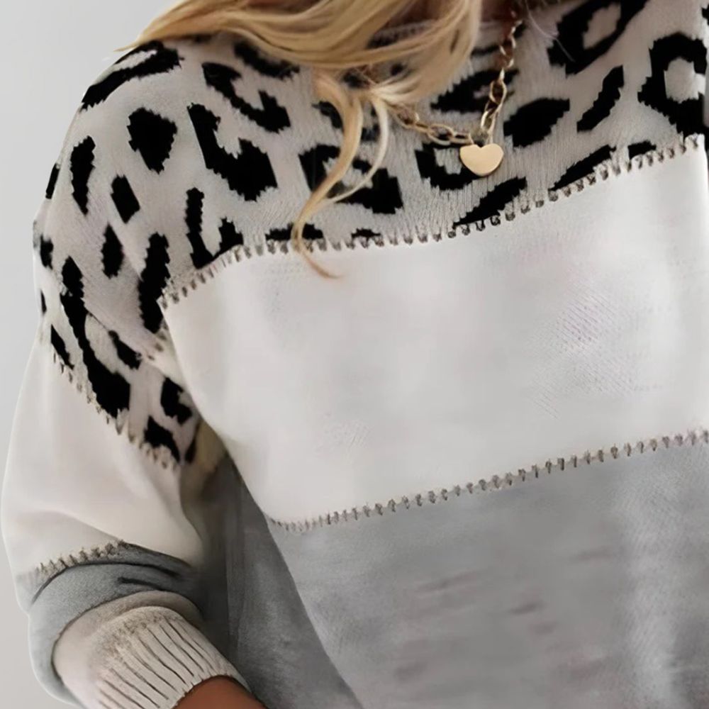Strickpullover Damen | Farbblock & Leopardenmuster 2