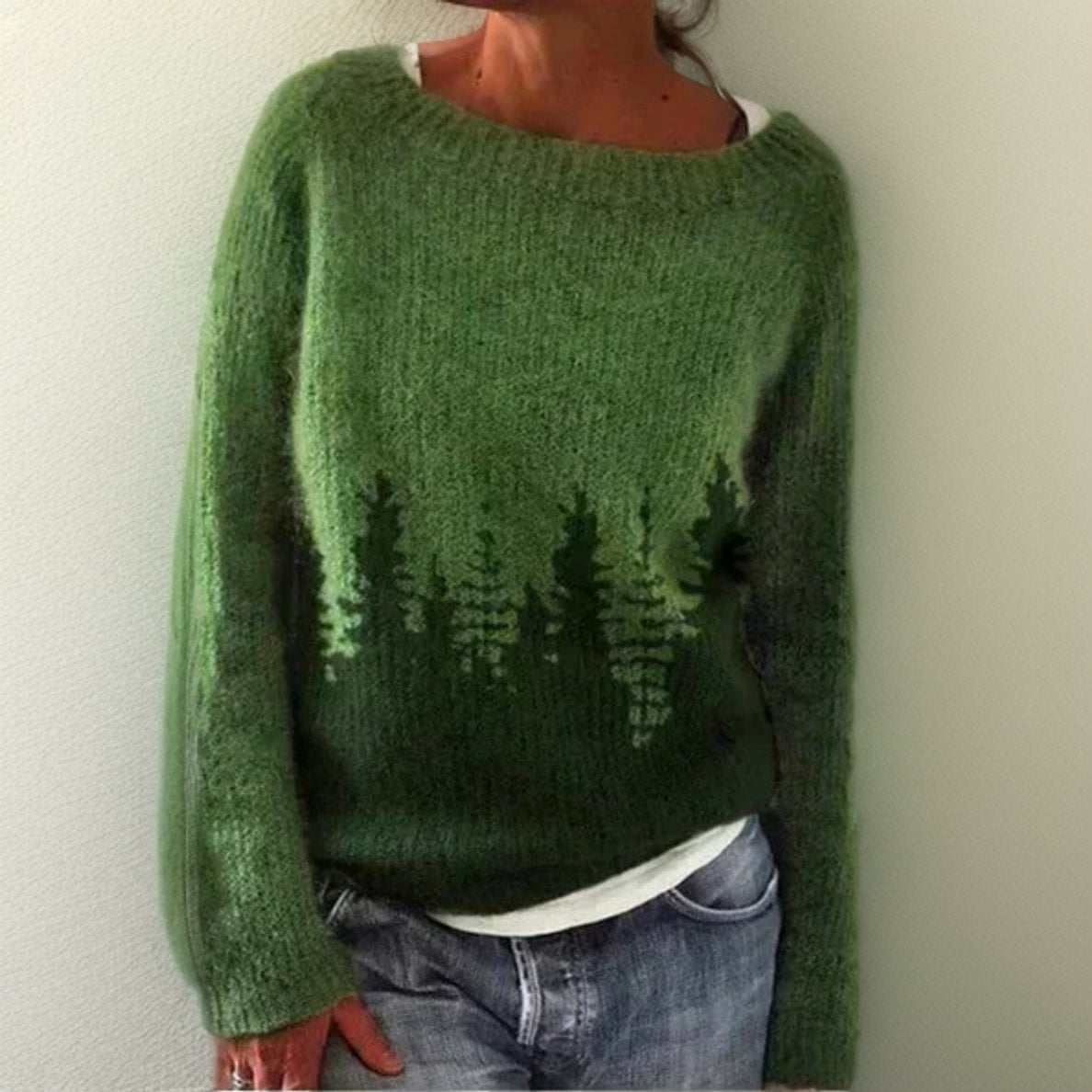 Strickpullover Damen | Oversize Schnitt & Waldmotiv