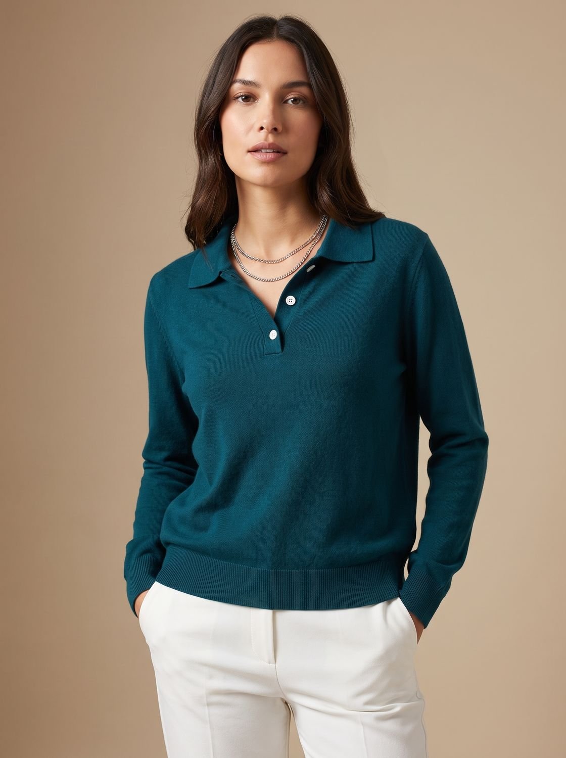Strickpullover Damen | Polo-Kragen mit Knopfleiste