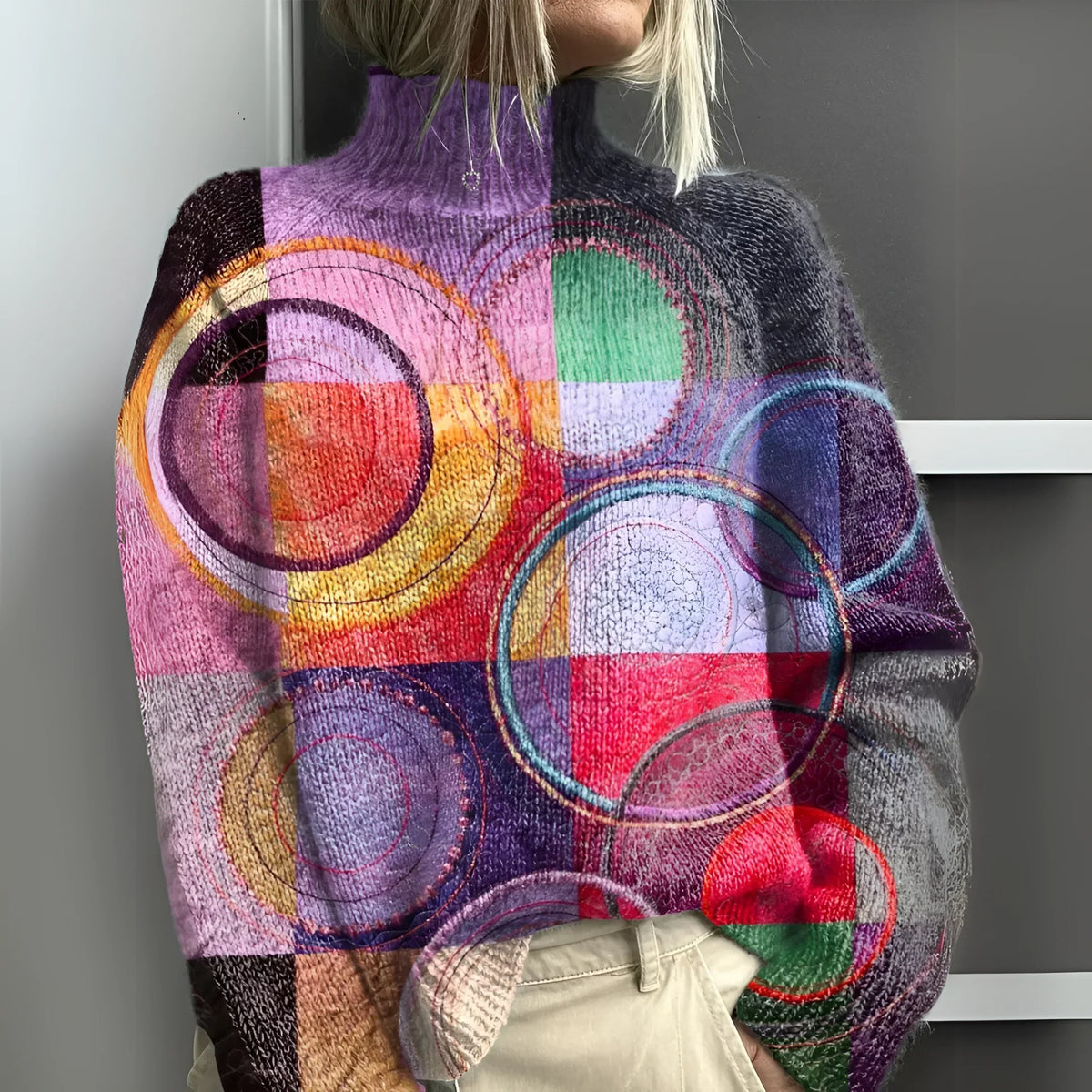 Strickpullover Damen | Rollkragen & Farbblock Design 1