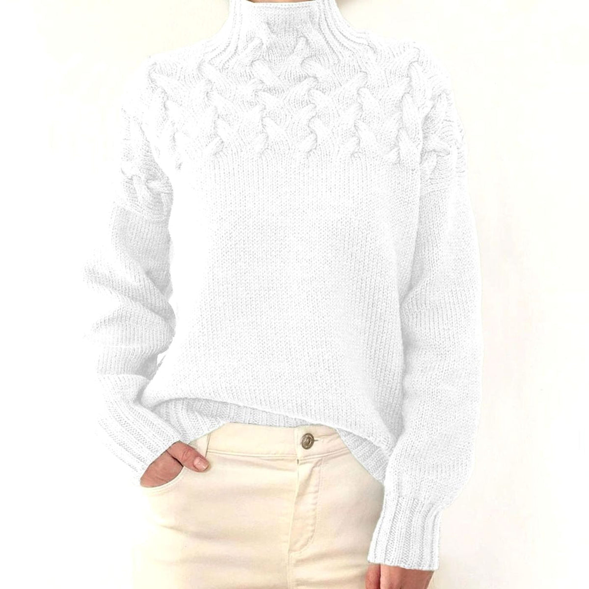 Strickpullover Damen | Rollkragen mit Zopfmuster