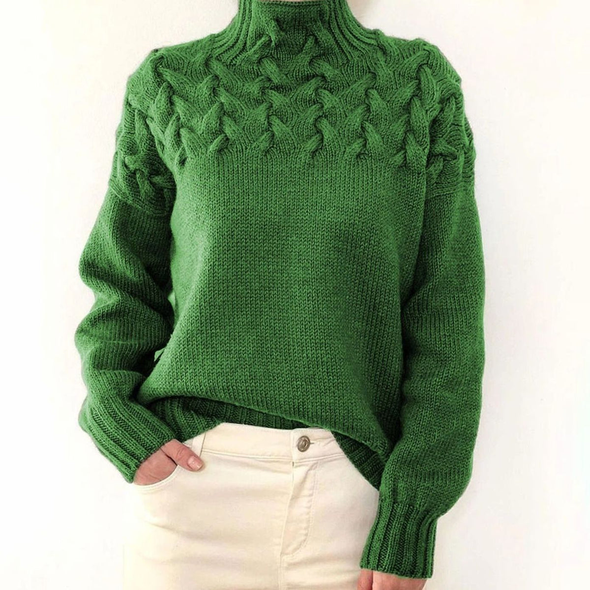 Strickpullover Damen | Rollkragen mit Zopfmuster