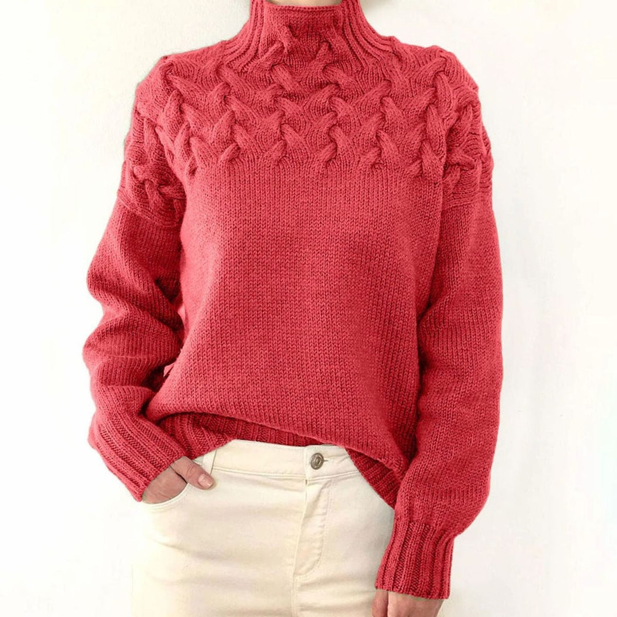 Strickpullover Damen | Rollkragen mit Zopfmuster