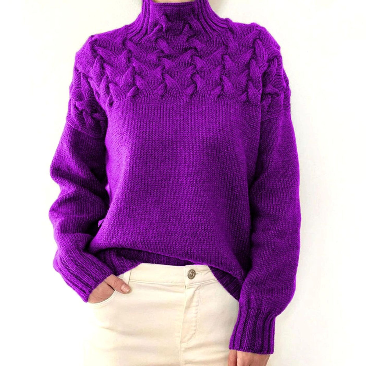 Strickpullover Damen | Rollkragen mit Zopfmuster