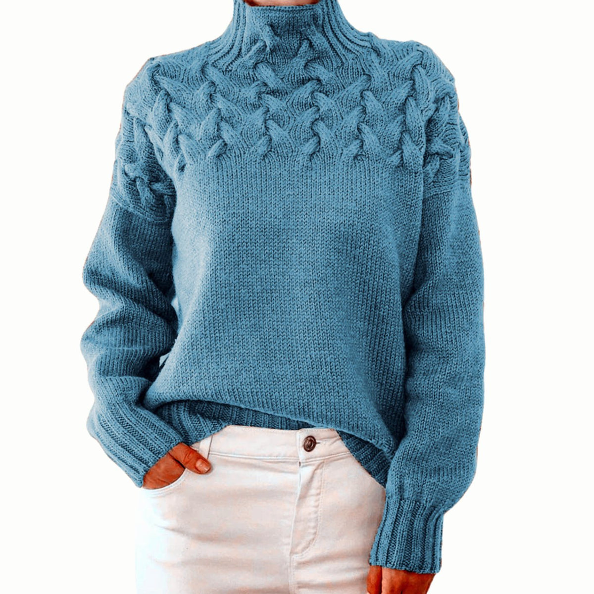 Strickpullover Damen | Rollkragen mit Zopfmuster