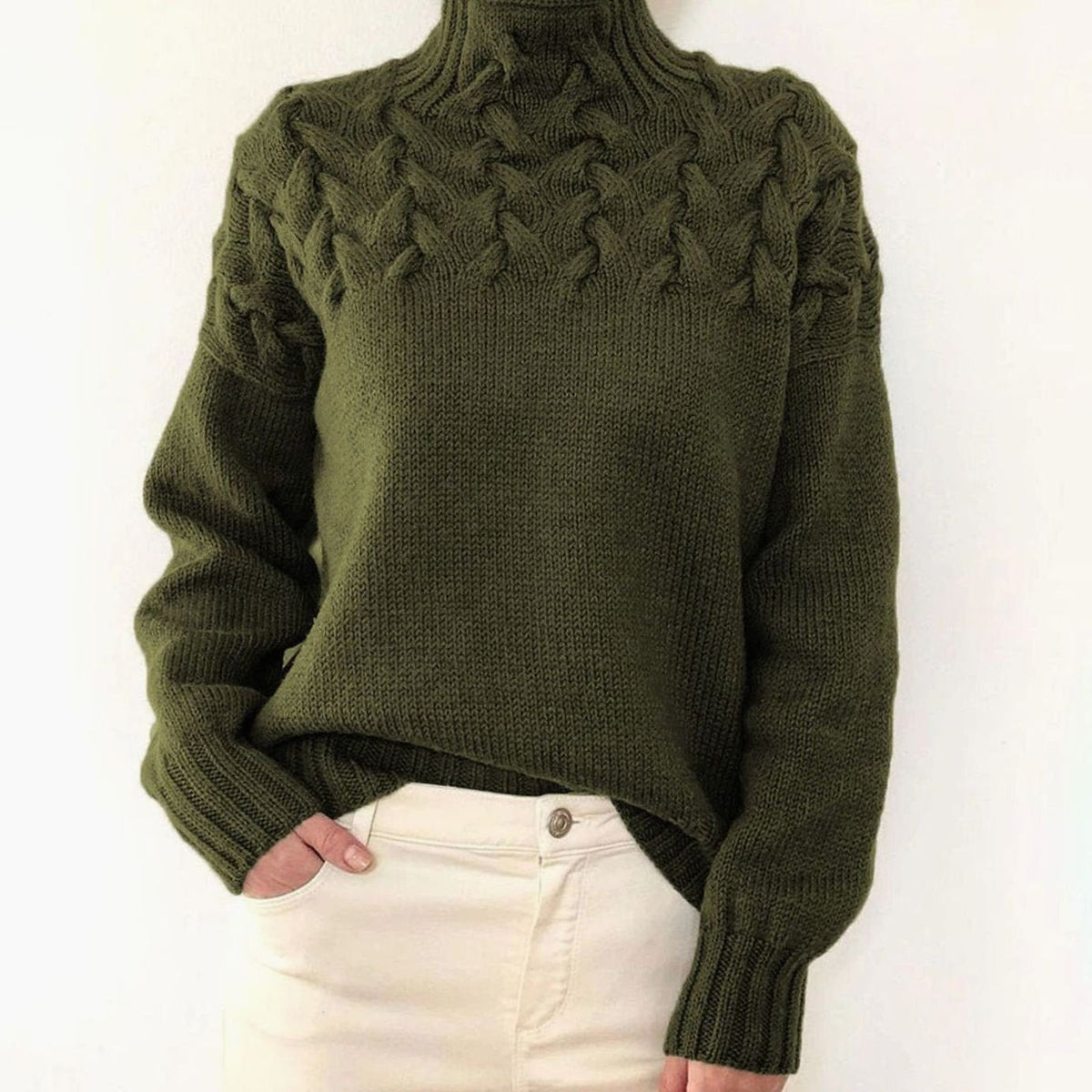 Strickpullover Damen | Rollkragen mit Zopfmuster