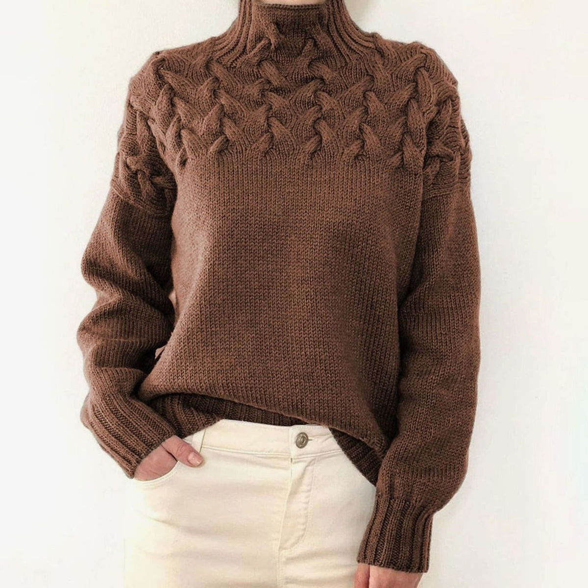 Strickpullover Damen | Rollkragen mit Zopfmuster