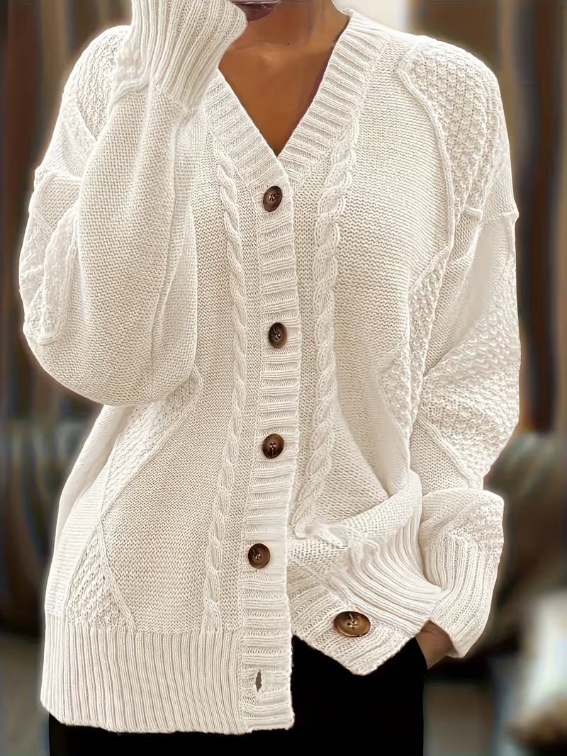 Strickpullover Damen | Zopfmuster & Knopfleiste
