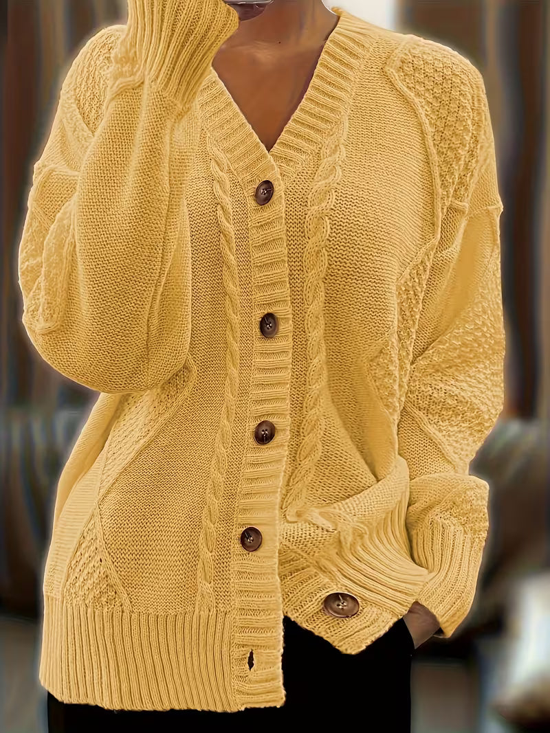 Strickpullover Damen | Zopfmuster & Knopfleiste