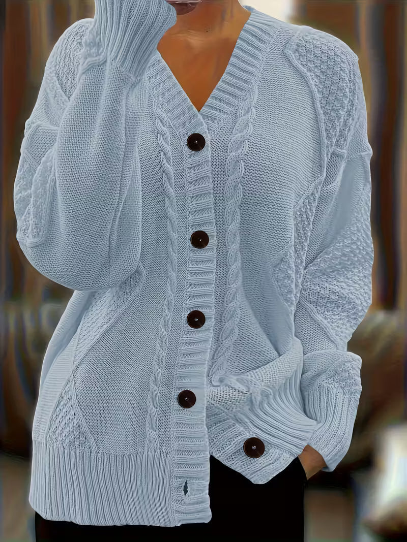 Strickpullover Damen | Zopfmuster & Knopfleiste