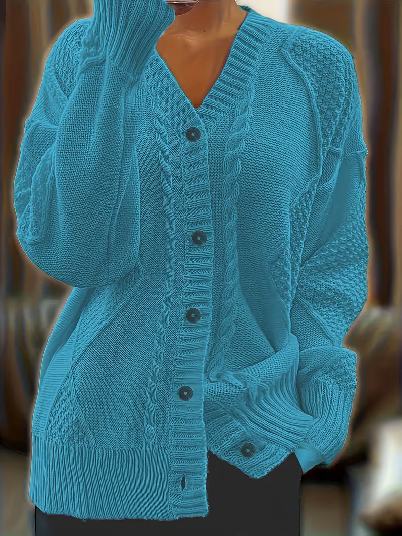Strickpullover Damen | Zopfmuster & Knopfleiste