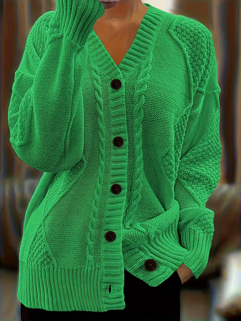 Strickpullover Damen | Zopfmuster & Knopfleiste