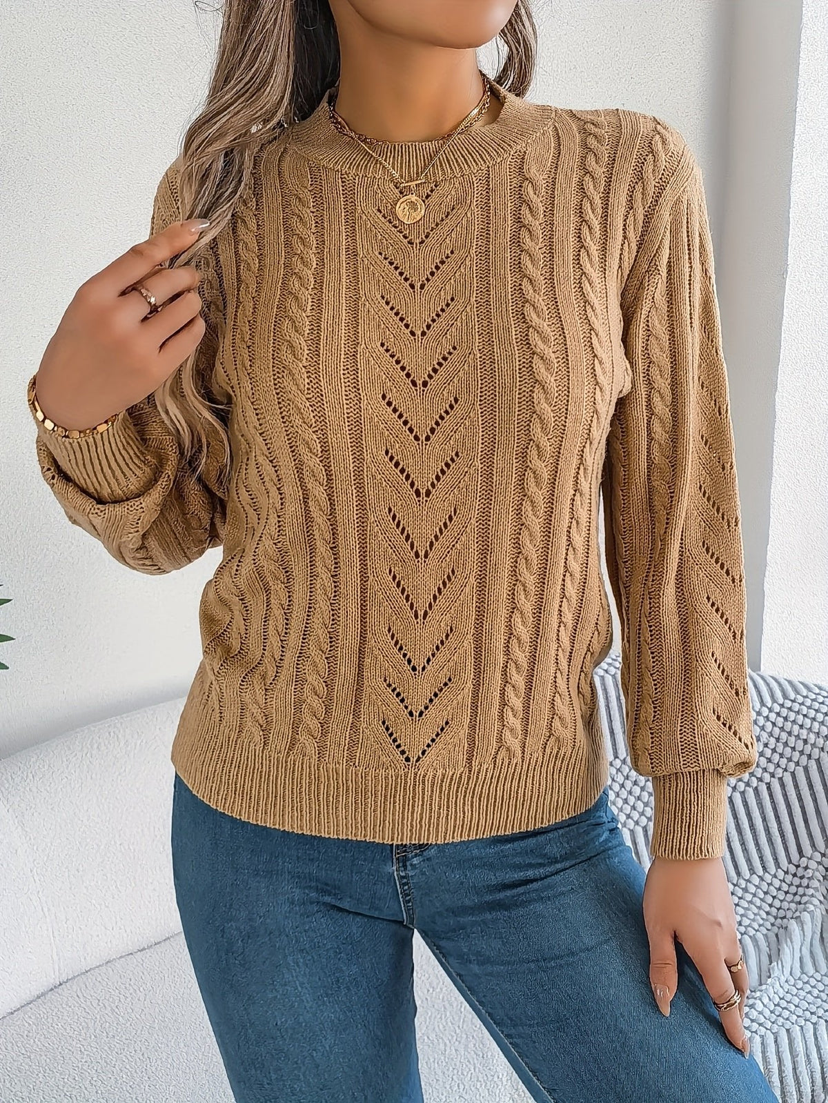 Strickpullover Damen | Zopfmuster & Weich
