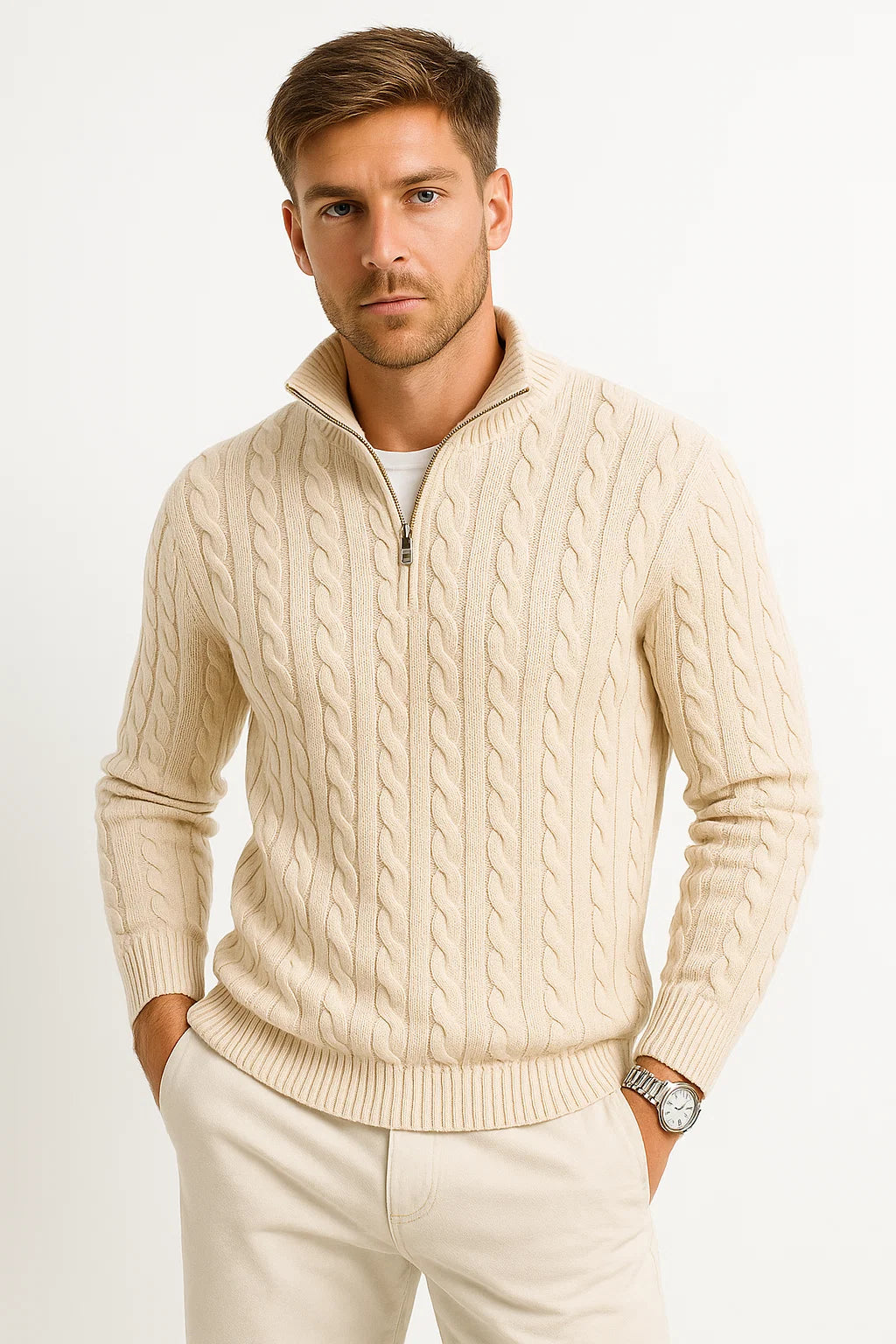 Strickpullover Herren | Pullover Herren | Viertelreißverschluss für flexiblen Kragen & klare Struktur