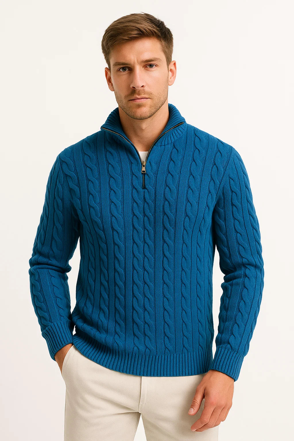 Strickpullover Herren | Pullover Herren | Viertelreißverschluss für flexiblen Kragen & klare Struktur