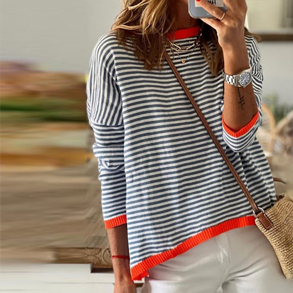 Strickshirt Damen | Streifenmuster mit Kontrastrand 3