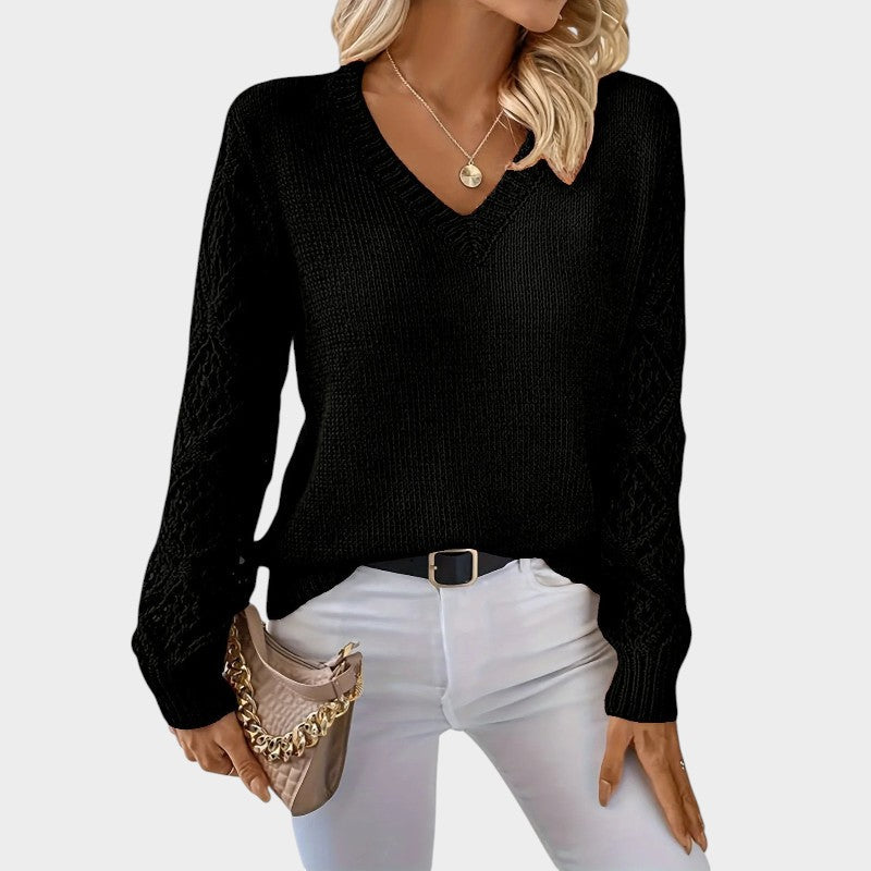 Stricktop Damen | V-Ausschnitt mit Spitzenärmeln