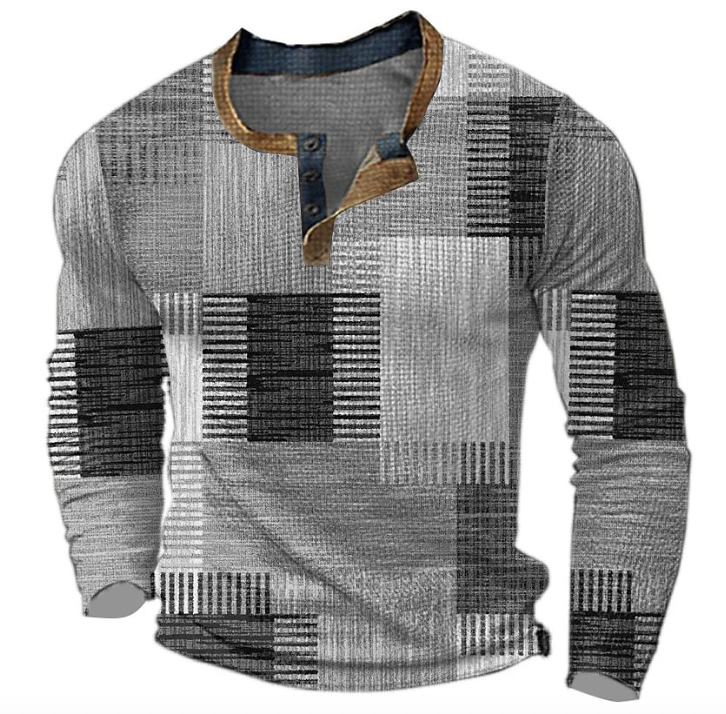 Sweatshirt Herren Henley | Geometrisches Muster & Knopfleiste