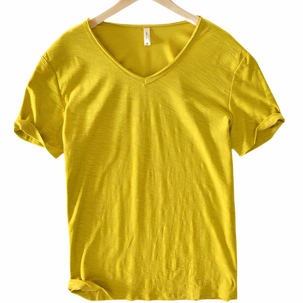 T-Shirt Herren | V-Ausschnitt Leinen-Look Basic Slim Fit Kurzarm