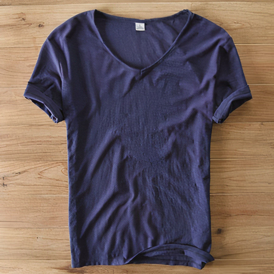 T-Shirt Herren | V-Ausschnitt Leinen-Look Basic Slim Fit Kurzarm